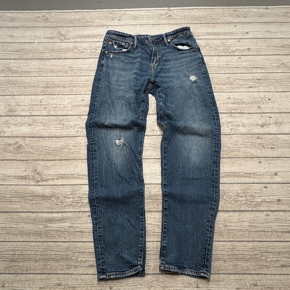 American Eagle Jeans Men's 32x34 Blue Easyflex Athletic Fit Distressed Whiskered